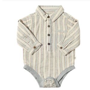 Me and Henry tan and gray strip long sleeve button front shirt one piece 3-6 m